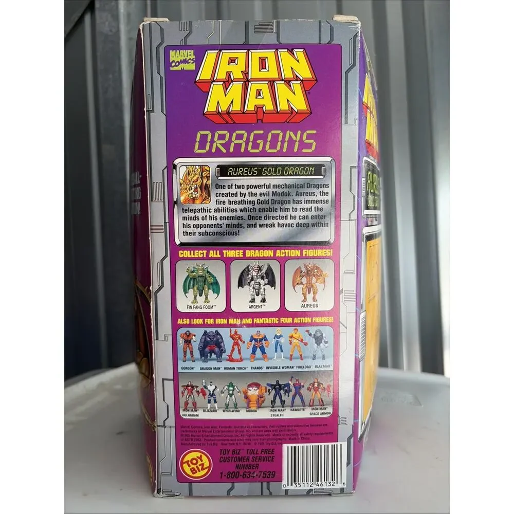 1995 ToyBiz Marvel Iron Man AUREUS Fireball-Spitting Gold Dragon Figure NEW